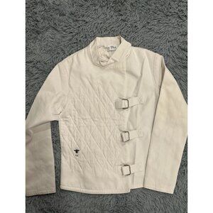 Christian Dior Womens White Quilted Cotton Jacket With Side Buckle Closures Size